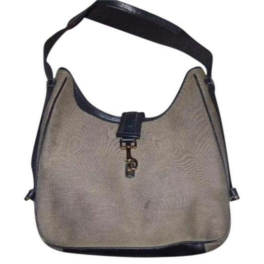 Gucci Jackie New O Logo Navy And Grey Leather Canvas Hobo Bag