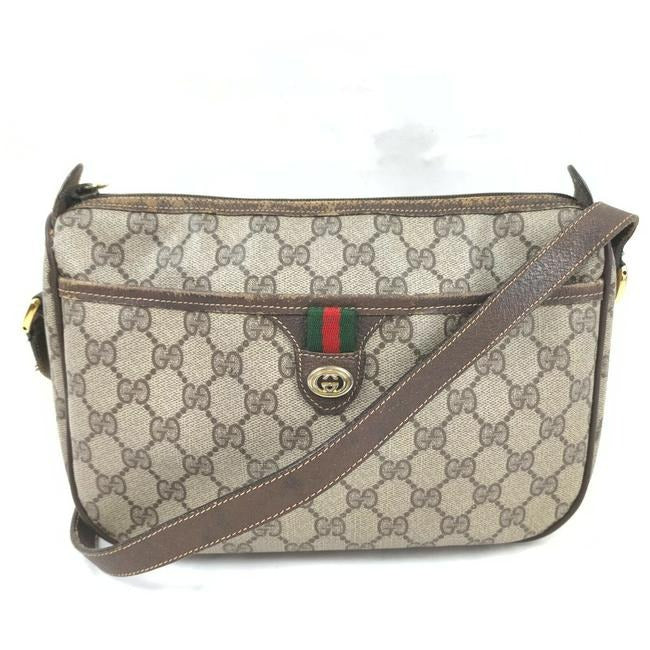 Gucci Gg Supreme W Red Green Striped Accent Brown Guccissima Print Leather Coated Canvas