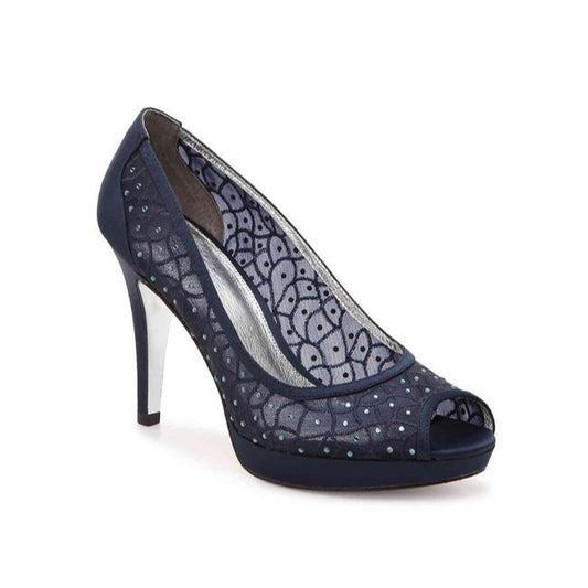 Adrianna Papell Blue Navy Rhinestone Peep Toe Formal Shoes Size Us