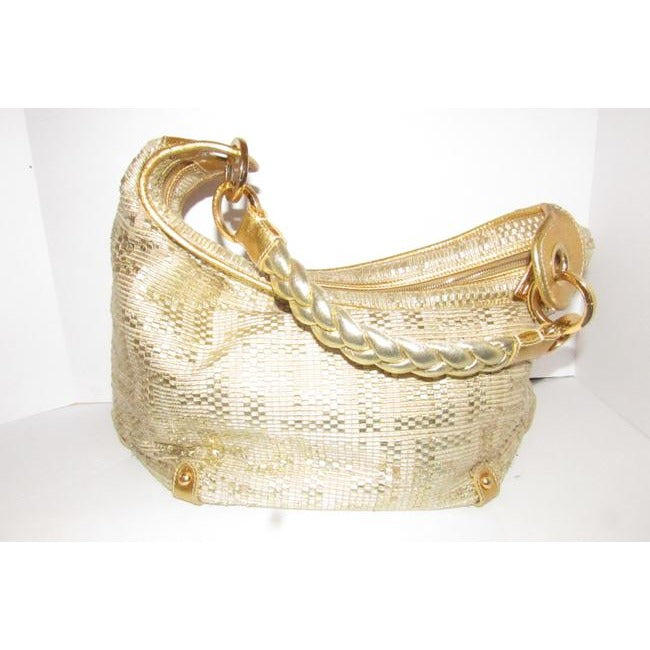 Fendi Shoulder Xl W Zucca Design Gold Leather With Woven F Logo Hobo Bag