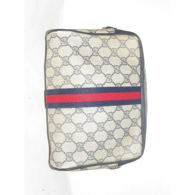 Gucci Vintage Navy Blue Large G Logo Print Coated Canvas And Navy Leather