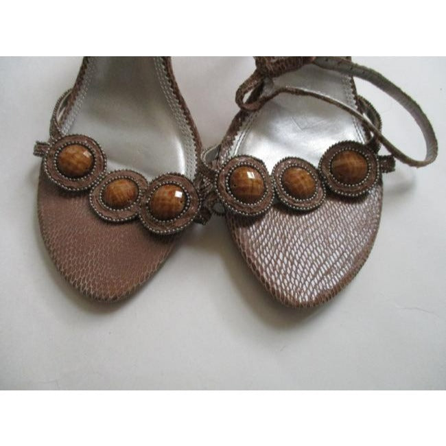 A Marinelli Beige M Boho Tan Lizard Open Heels Sandals Size Us