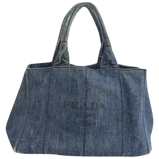 Prada Canapa Dark Rinse Blue Denim Shoulder Bag