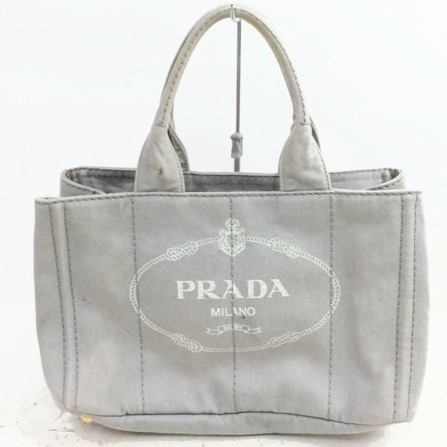 Prada Shoulder Bag Canapa Two Way Style Grey Heavy Canvas With A White Logo