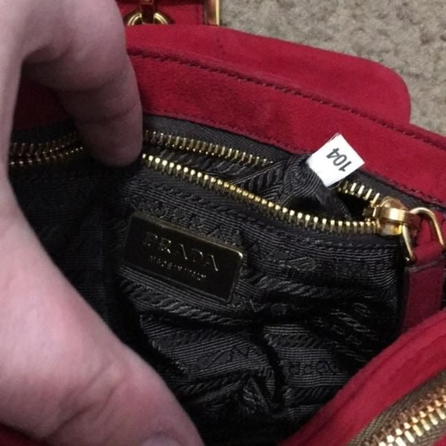 Prada Pattina Double Zip Pocket Rubino Camoscio Red Suede W Gold Chain And Leather Baguette