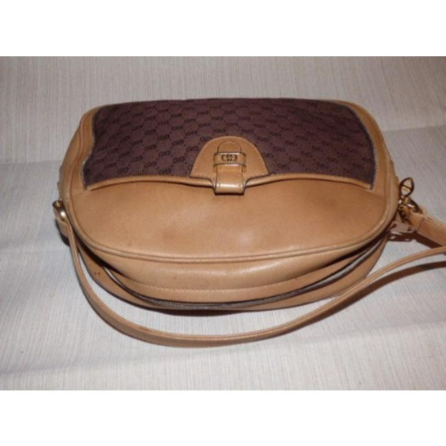 Gucci Vintage Camel Leather And Brown Small G Logo Print