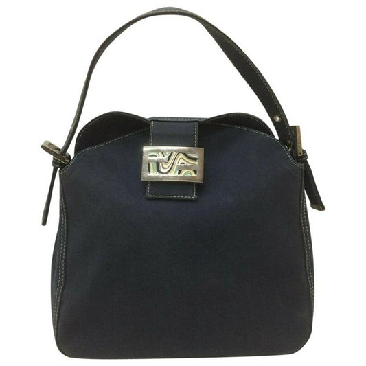 Fendi Limited Edition Baguette Shoulder Heavy Dark Rinse Denim Fabric And Chrome And Enamel Hardware