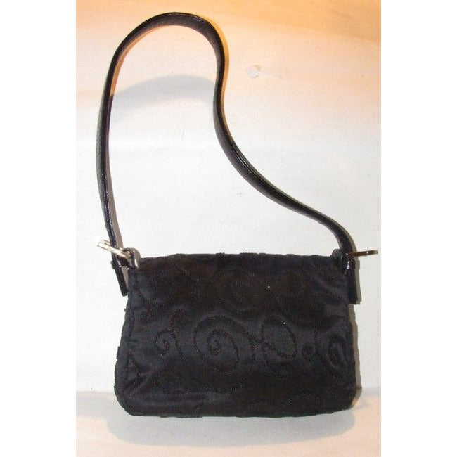 Fendi Purses Black Satin And Leather With Geometric Beaded Embellishments Beading Baguette