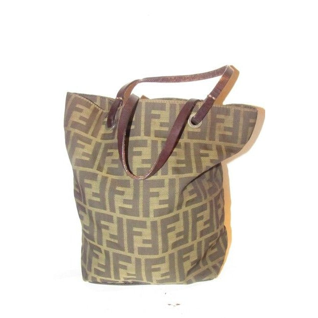 Fendi Brown Tobacco Zucca Large F Logo Print Canvas And Brown Leather Tote