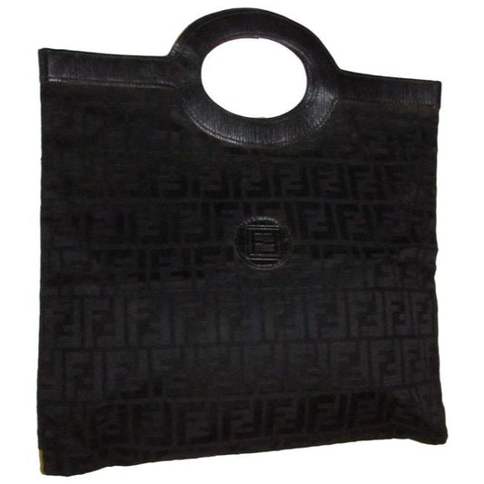 Fendi Clutch Canvasleather Top Handle Runawayporthole Toteclutch Black Zucca Print Leather And Canva