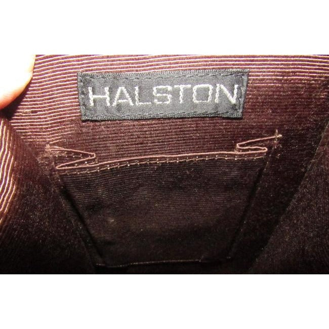 Halston Vintage Two Way Hinged Closure Brown Embossed H Logo Print Leather With Bold Gold Hardware Clutch