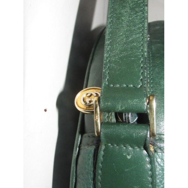 Gucci Round Canteen Style Textured Green Leather Satchel