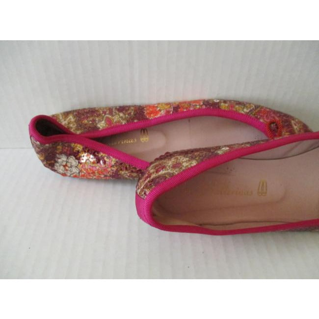 Magenta Orange Pretty Ballerinas Sequin Floral Design Made In Spain Flats Size Us