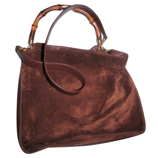 SOLD- Gucci Vintage Brown Suede And Leather With Bamboo Handle And Removable Strap Hobo