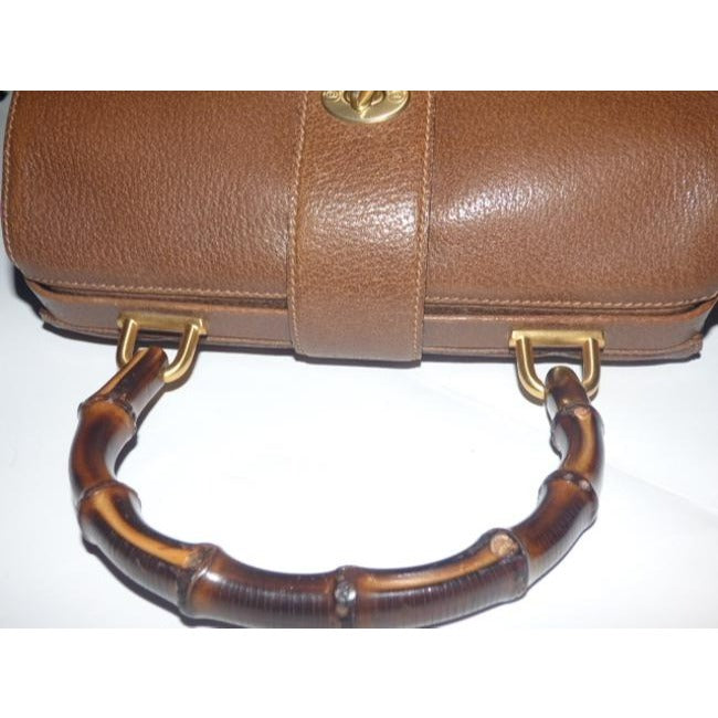 Gucci Vintage Medium Brown Leather With Bamboo Handle Satchel