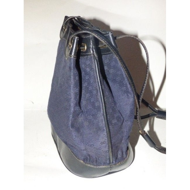 Gucci Navy Blue Micro G Logo Print on Midnight Blue Leather Bucket Bag