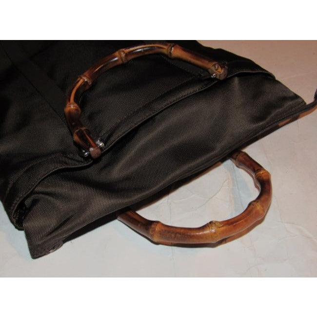 Gucci Bag Tote W Canvasleather Top Handle Shopper Handles Burgundy Brown Canvasbamboo Canvasleatherb