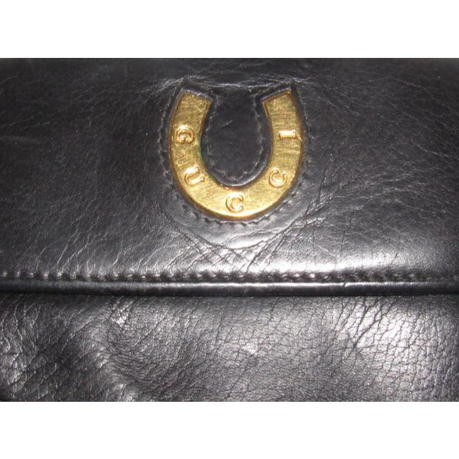 Gucci Navy Leather Exterior With Red Leather Lining And Gold G Hinge Closure Vintage Wallet