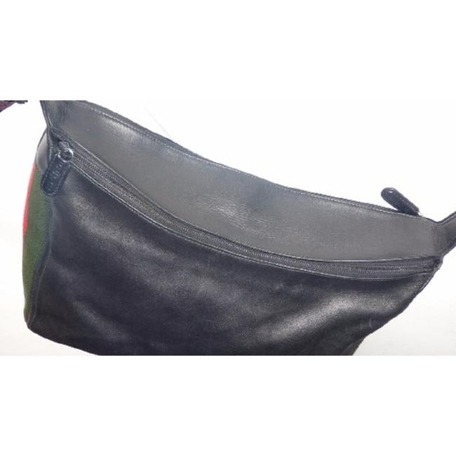 Gucci Vintage Pursesdesigner Purses Black With Redgreen Stripe Leather Hobo Bag