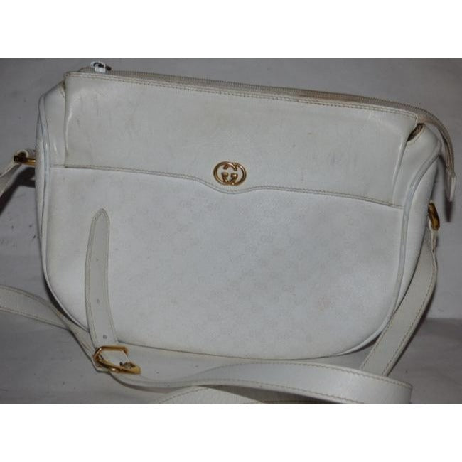 Gucci Webby Vintage Cross Body Crescent Shaped Purse White Micro Guccissima Leather And Coated Canvas