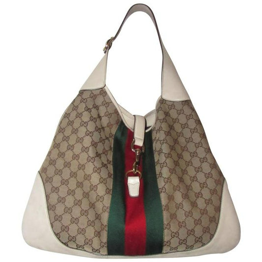 Gucci Jackie Modern Purses White Leather And Gg Leather Hobo Bag