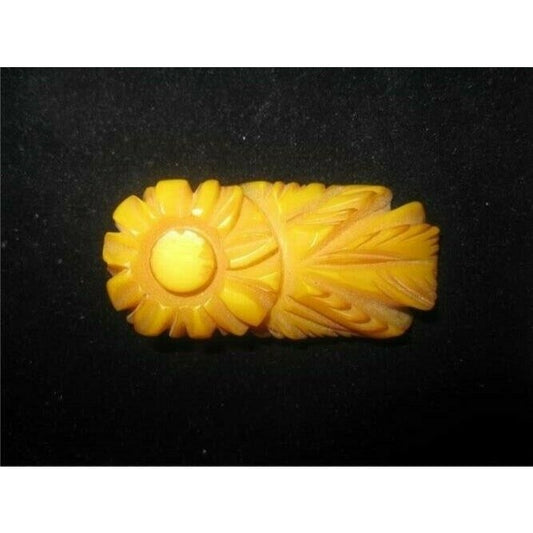 Art Deco Era Chunky Deeply Carved Floral Butterscotch Bakelite Brooch