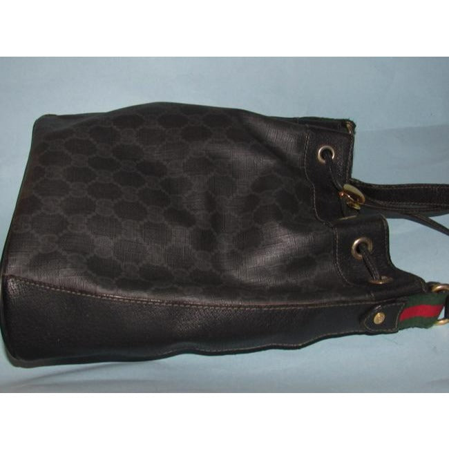 Gucci Black Guccissima Print Leather Bucket Bag W red & green Striped Accent