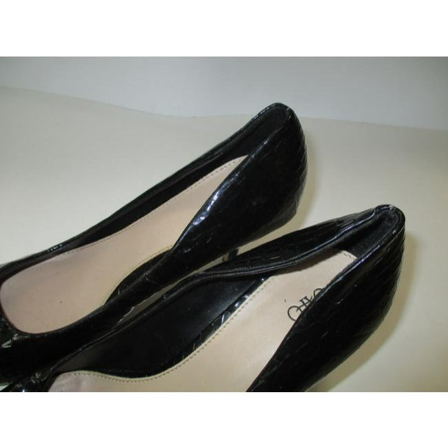 Cato Black Patent Croc Stacked Heel Pumps Size Us