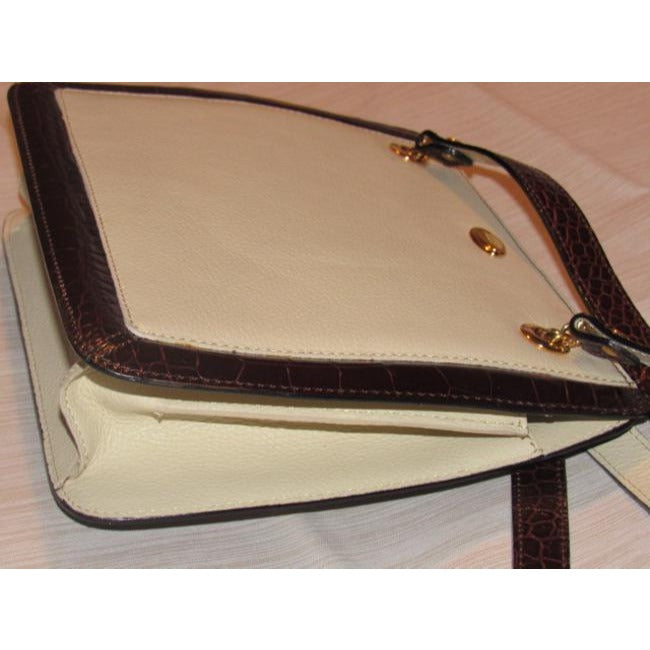 Bally Vintage Pursesdesigner Purses Ivory Textured Leather With Brown Crocodile Embossed Trim Should