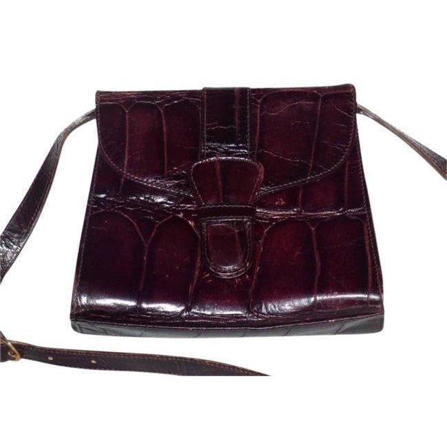 Bally Vintage Pursesdesigner Purses Crocodile Embossed Maroon Leather Cross Body Bag