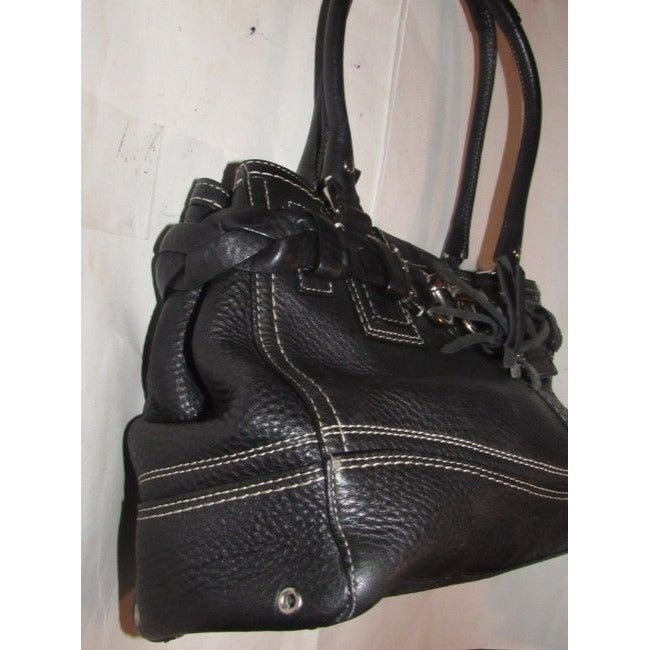 Coach New Pursesdesigner Purses Black Pebbled Leather With White Contrast Stitching And Chrome Hardw