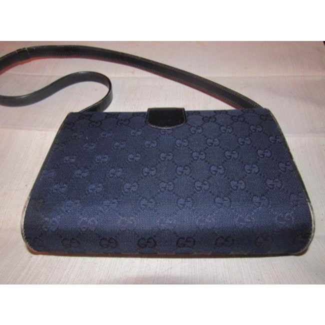 Gucci, deep blue Guccissima print canvas and black leather, envelope top, 1973 two-way-shoulder purse