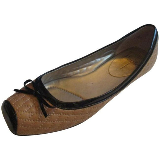 Linea Paolo Tan And Black Patent Camel Quilted Square Toe Ballet Flats Size Us