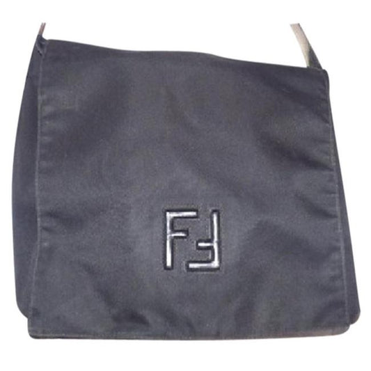 Fendi Vintage Black Leather And Nylon Messenger Bag