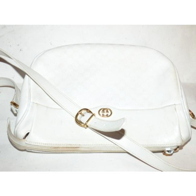 Gucci Webby Vintage Cross Body Crescent Shaped Purse White Micro Guccissima Leather And Coated Canvas