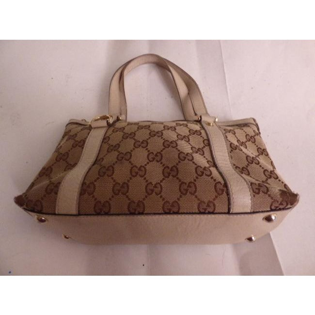 Gucci Abbey Vintage Brown Large Logo Print Canvas And White Leather