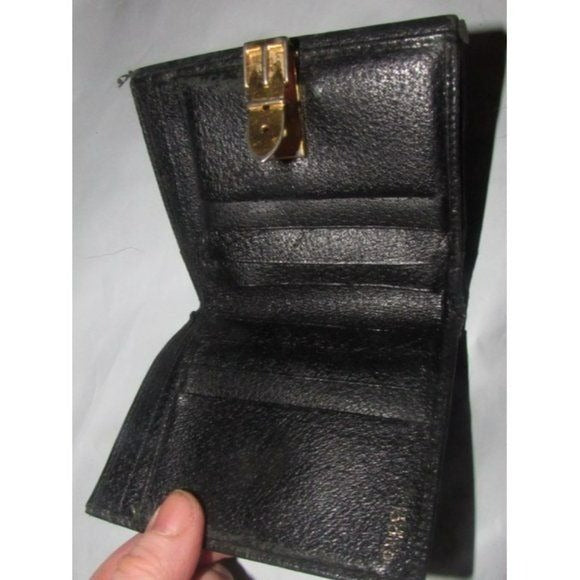 Gucci Black Leather Bi-fold Gold Buckle Clasp