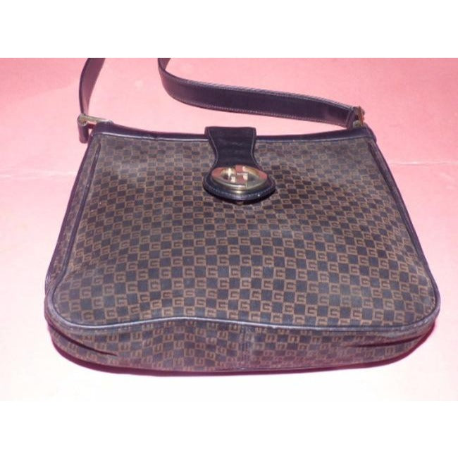 Gucci Vintage Pursesdesigner Purses Browns And Black Square G Logo Print Leathersuede Hobo Bag