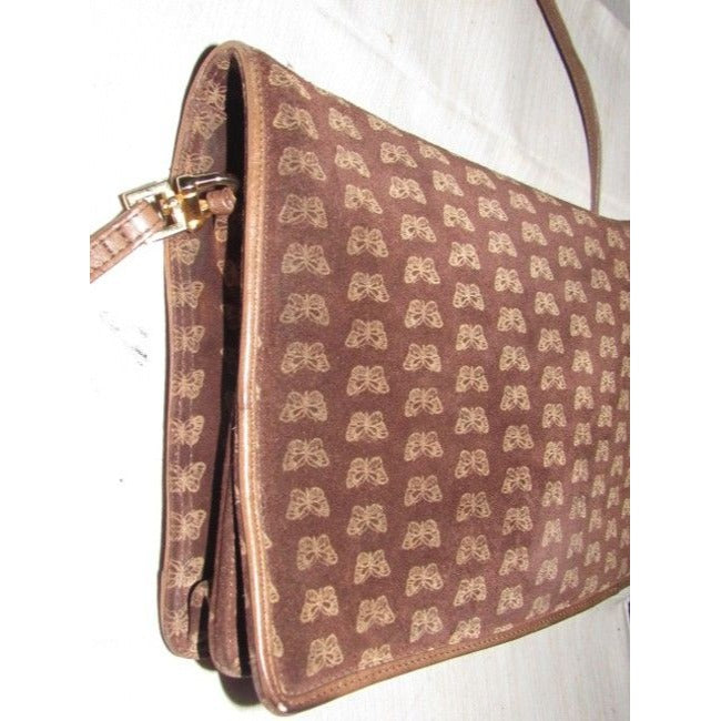 Bottega Veneta Vintage Pursesdesigner Purses Embossed Pink Butterfly Print On Brown Suede And Brown