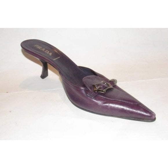 PRADA Purple Leather w Chrome Buckle Kitten Heels