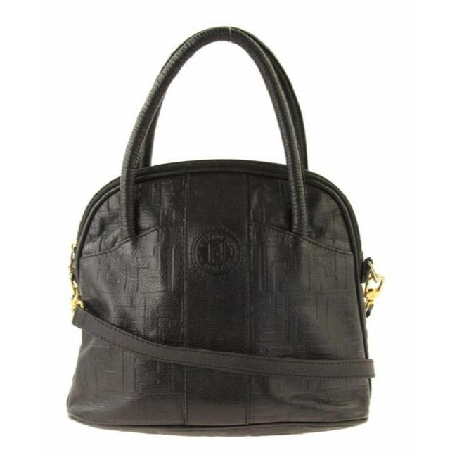 Fendi Two With Removable Strap Black Zucca Print Embossed Leather Satchel