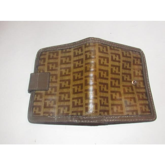 Fendi Dark Brown Small F Logo Print Coated Canvas And Textured Brown Leather Vintage Walletdesigner