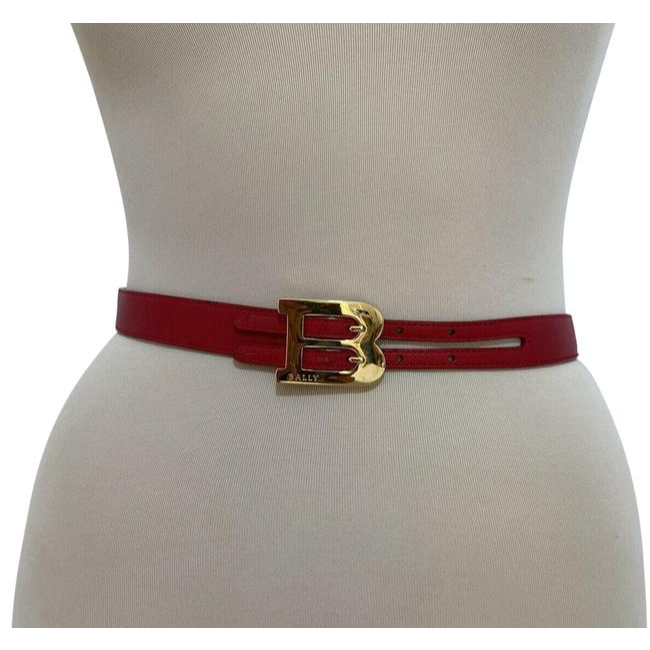 Bally Red W Gold B Buckle Leather Belt