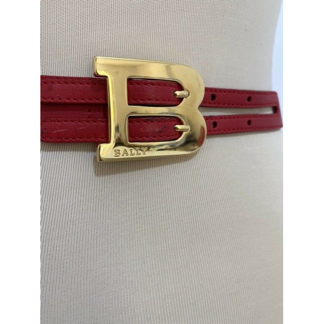 Bally Red W Gold B Buckle Leather Belt