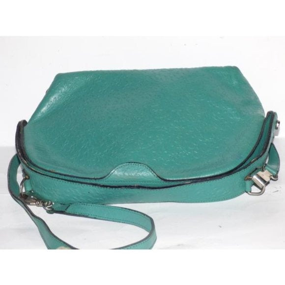 Vintage FURLA Teal Leather 2-Way Crossbody Bag with Embossed Floral Design