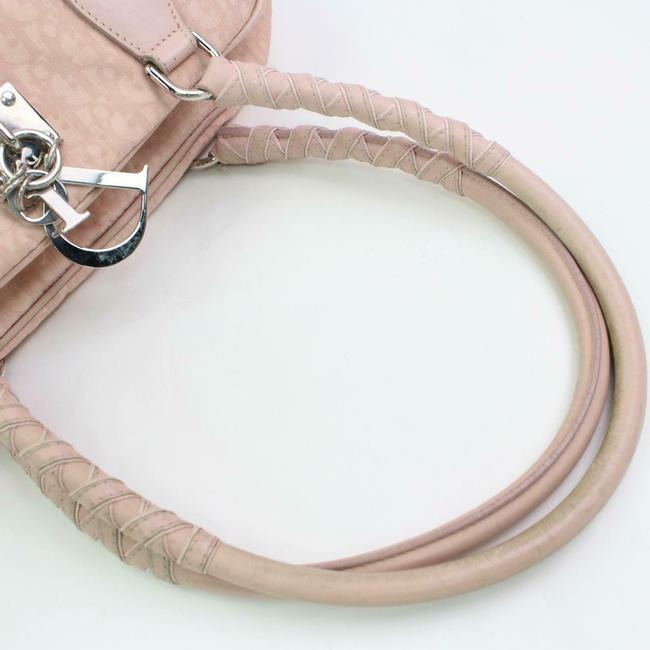 Dior Pink Trotter Style Logo Print Canvas And Pink Leather Satchel