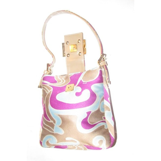 Fendi Limited Edition Colorful Print Silk & Leather Baguette