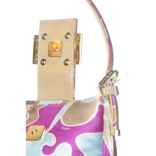 Fendi Limited Edition Colorful Print Silk & Leather Baguette