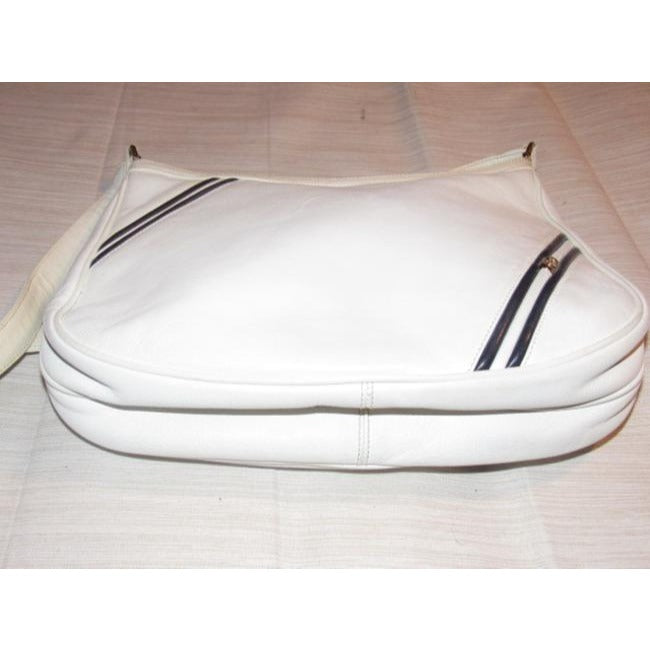 Gucci Gg Supreme Hobo With Dimensional Diagonal White Leathernavy Stripes Shoulder Bag