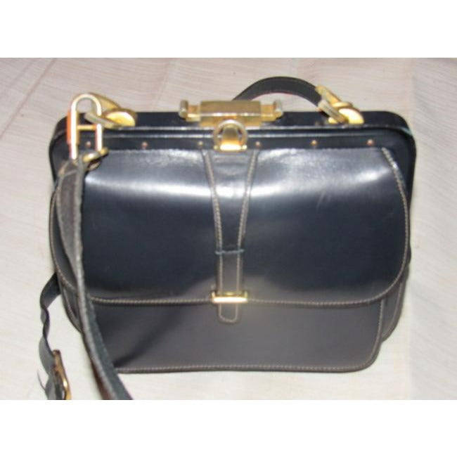 Gucci Vintage Navy Leather Shoulder Bag